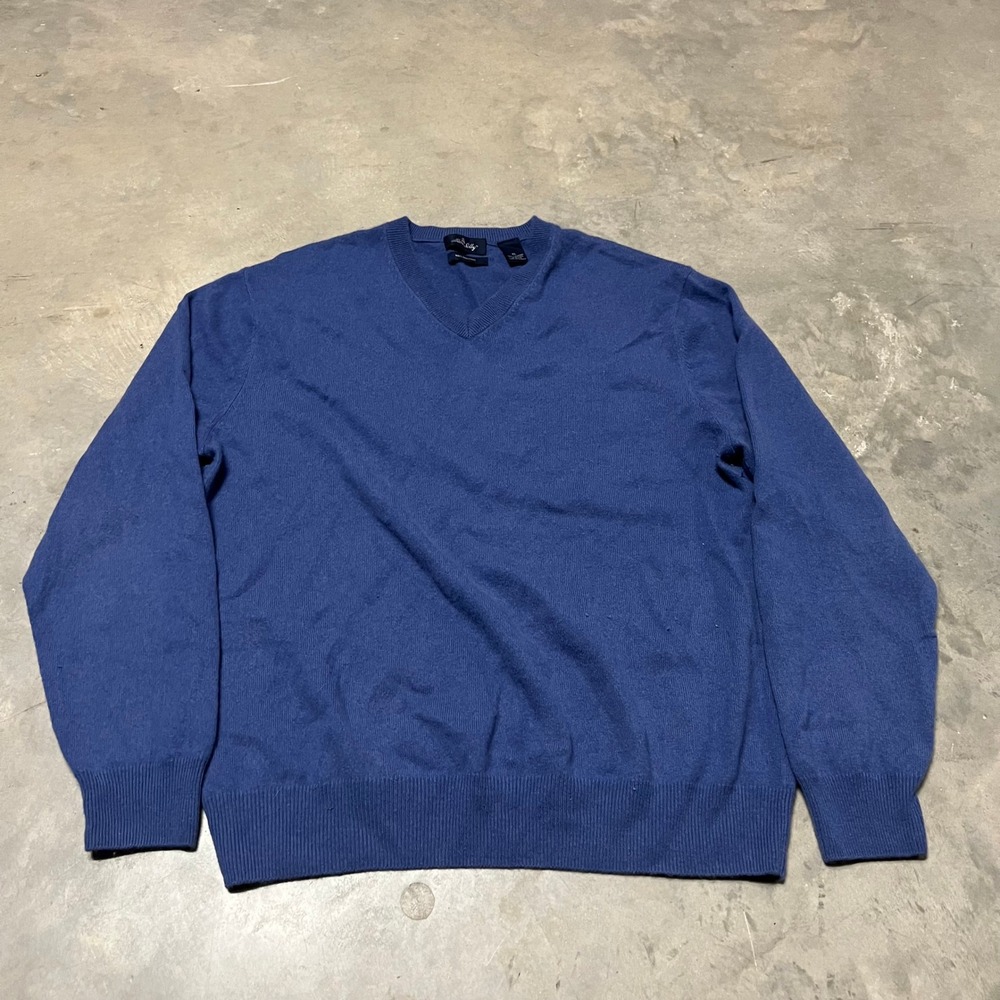 Allen Solly Mens Blue 100% Cashmere V-Neck Sweater Size XL Classic Knit